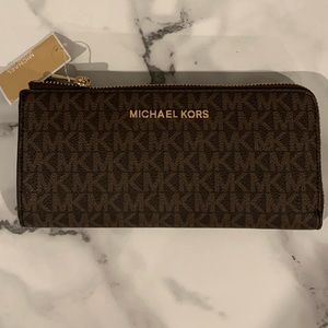 Authentic Brown & tan MK signature print wallet